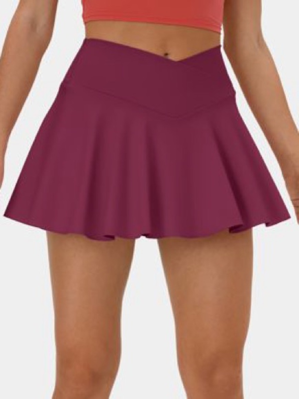 Halara Cloudful Air Comfy High Waisted Crossover Pocket Flare tennis skirt wine